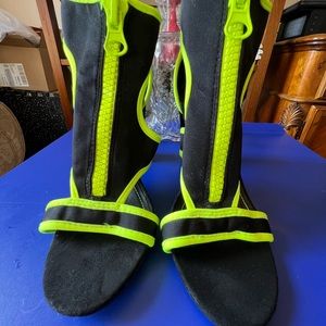 Neon Green & Black Platform Ankle Strap Shoes